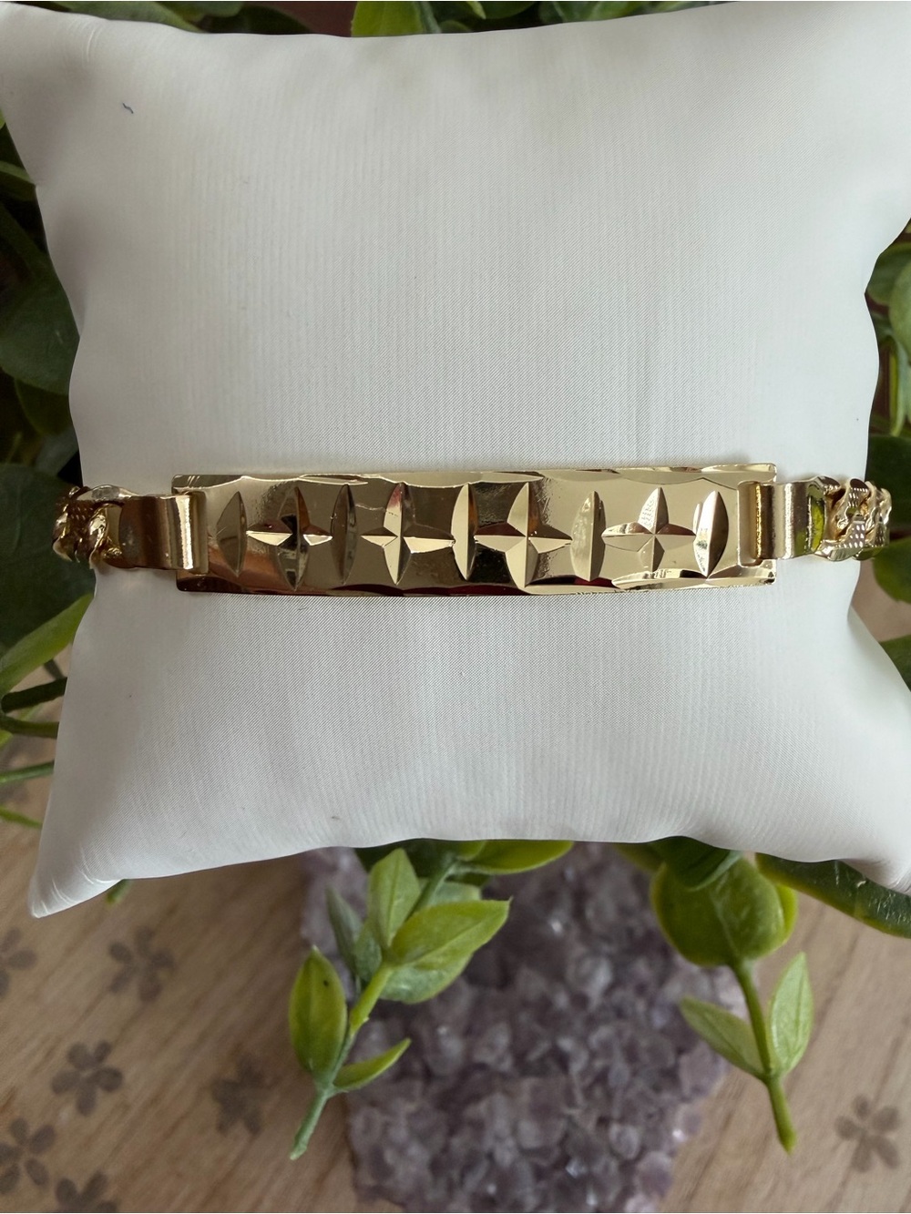 Gold tone Textured Bar Bracelet - Women Jewelry